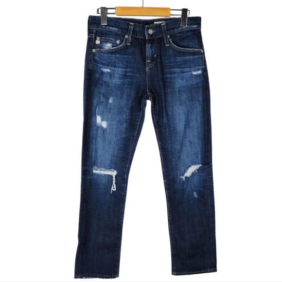 AG Adriano Goldschmied Ex Boyfriend Slim Slouchy Crop Jeans Distressed Size 25R - Picture 1 of 16